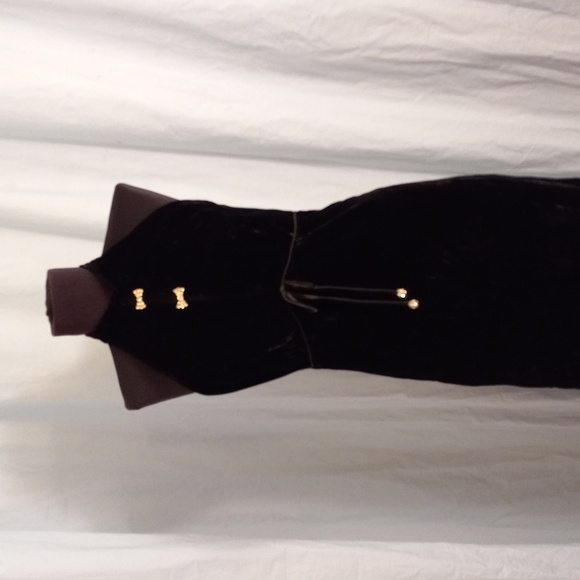 Black Velvet Gown 7 Vintage Rhinestone Bow Accents Maxi Hostess Hand Made - Picture 2 of 14